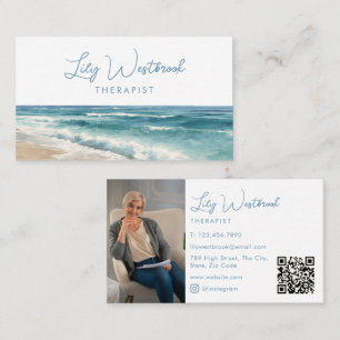 Vattenfärgstrand Elegant Terapeut Foto QR-kod Visitkort