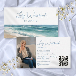 Vattenfärgstrand Elegant Terapeut Foto QR-kod Visitkort
