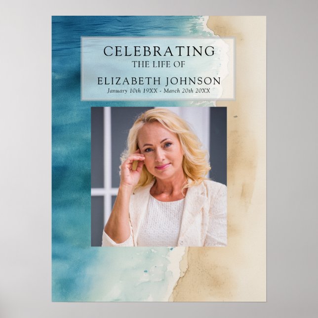 Vattenfärgstrand Livets Firande Välkomstskylt Poster (Framsidan)