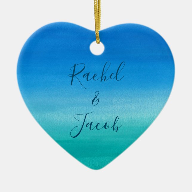 Vattenfärgstrandbröllop kopplar ihop julgransprydnad keramik (Framsidan)