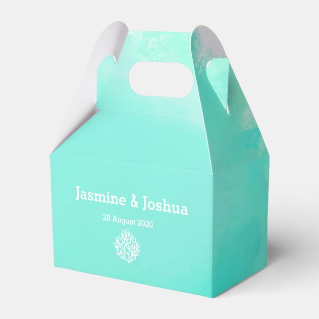 Vattenfärgstrandkorallrev bröllop presentaskar (Framsidan Sidan)