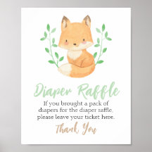 Vattenfärgsträtland Fox Diaper Raffle Sign