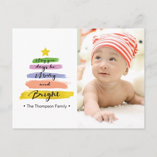 Vattenfärgstreck, Julgran, stjärna, foto Helg Vykort (Framsida)