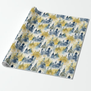 Vattenfärgstreck Omslagning Papper - blått och gul Presentpapper