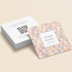 Vattenfärgstriangel Mauve Grått Rosa Cream QR CODE Fyrkantigt Visitkort