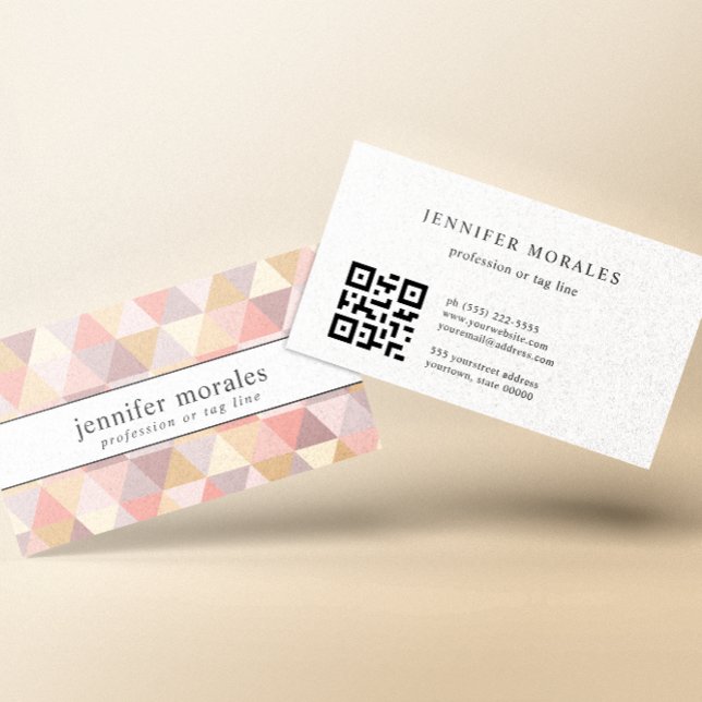 Vattenfärgstriangel Rosa Cream Mauve Grått QR-kod Visitkort (Skapare uppladdad)