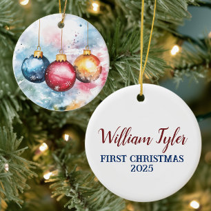 Vattenfärgstrio av jul Baubles Julgransprydnad Keramik