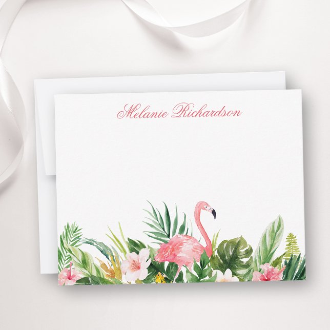 VattenfärgsTropical Blommigt Flamingo Rosa Anteckningskort (Customize to change text size, color, style or to add more text to front or back of card.)