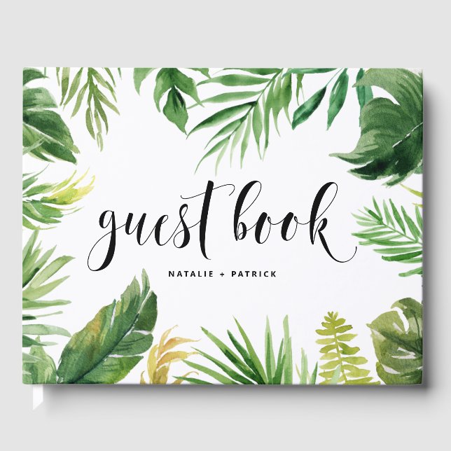 VattenfärgsTropical Löv Ram Bröllop Gästböcker (Framsida)