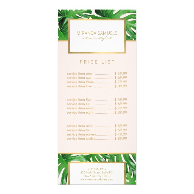 VattenfärgsTropical Monstera Löv Mönster Rosa Reklamkort (Framsidan)