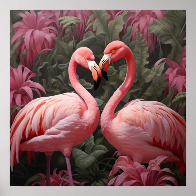 VattenfärgsTropical Rosa Flamingo Romantik Poster (Framsidan)