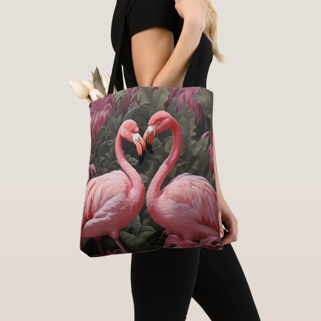 VattenfärgsTropical Rosa Flamingo Romantik Tygkasse (Närbild)