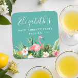 Vattenfärgstropisk Blommigt Bachelorette Party Underlägg Papper Kvadrat<br><div class="desc">Den tropiska Blommigten Greenery Bachelorette Party Papper Underlägg med Rosa Flamingo.</div>