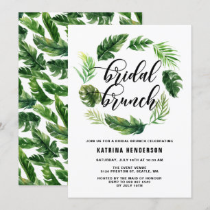 Vattenfärgstropiska blad Krans Bröllopsbrunch Inbjudningar