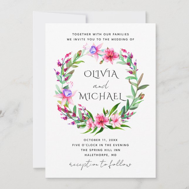 Vattenfärgstropiska blommigten bröllop. Hawaii-blo Inbjudningar (Framsida)