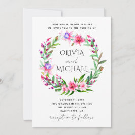 Vattenfärgstropiska blommigten bröllop. Hawaii-blo Inbjudningar