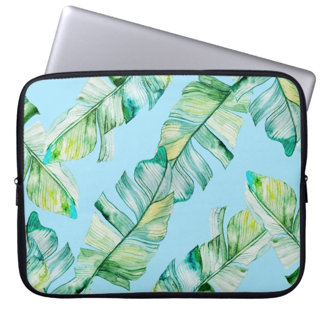 Vattenfärgstropiska löv, sömlös illustration. laptop fodral (Framsidan)