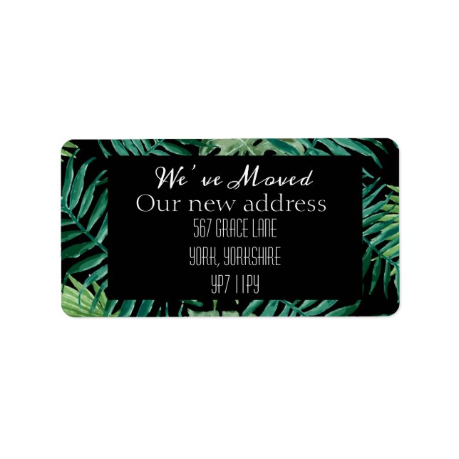 Vattenfärgstropiska Vi har Flyttat Nya adress Adressetikett (Framsidan)