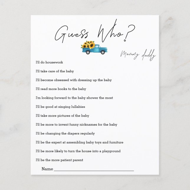 Vattenfärgstruck med solrosor Gissa vem-spelet (Framsida)