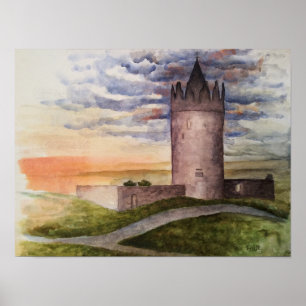 Vattenfärgstryck av Irish castle, Doolin Poster