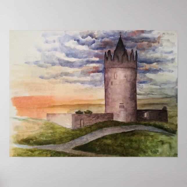 Vattenfärgstryck av Irish castle, Doolin Poster (Framsidan)