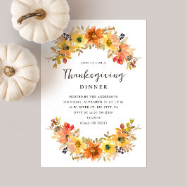 Vattenfärgstryck, Blommigt, Thanksgiving, middag Inbjudningar