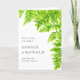Vattenfärgstryck Grönten Fern Löv Bröllop Program