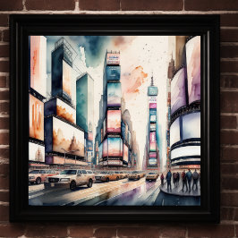 Vattenfärgstryck i Bustling City Poster