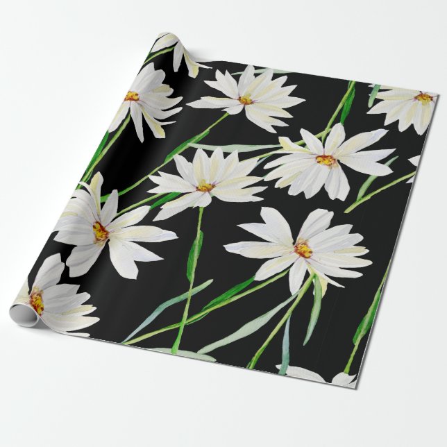 Vattenfärgstryck i Chamomile, mönster Presentpapper (Utrullad)