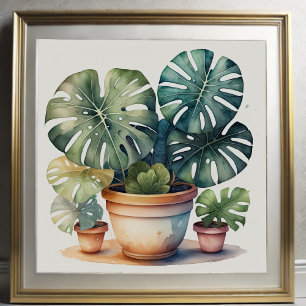 Vattenfärgstryck i Monstera i Pot Poster