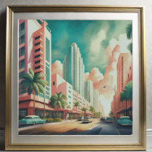 Vattenfärgstryck på Art Deco Miami