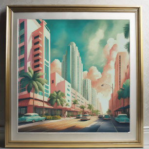 Vattenfärgstryck på Art Deco Miami Poster