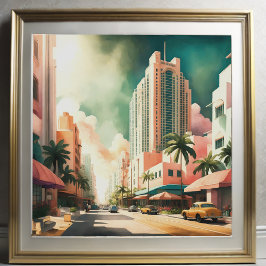 Vattenfärgstryck på Art Deco Miami Poster