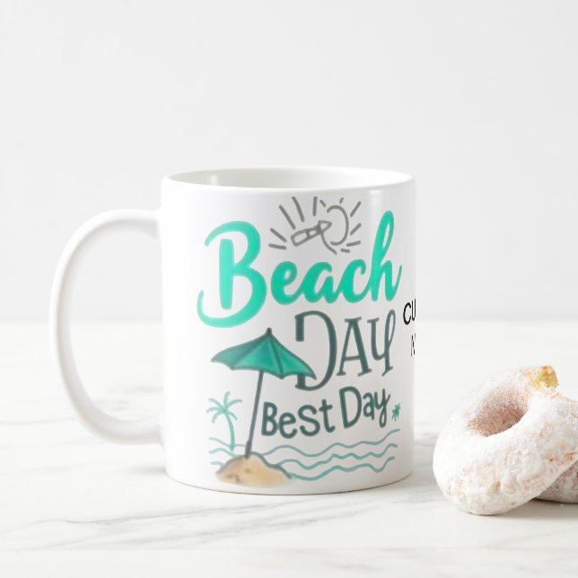 Vattenfärgstryckt Bästa Dagen-Mugg för Stranddag Kaffemugg (Med munk)