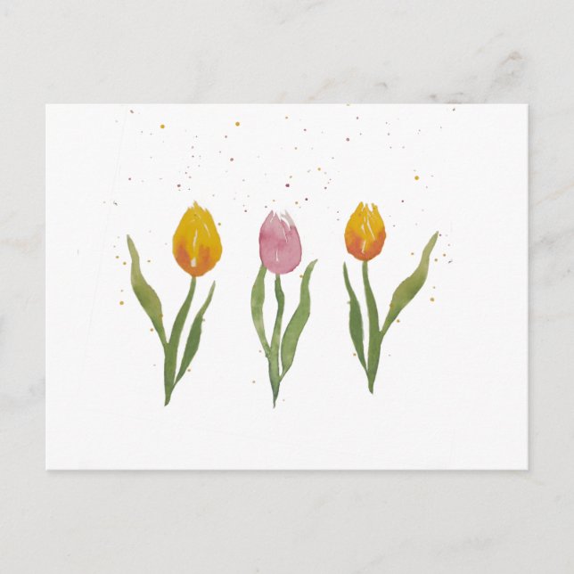 Vattenfärgstulips / Aquarell Tulpen Vykort (Framsida)