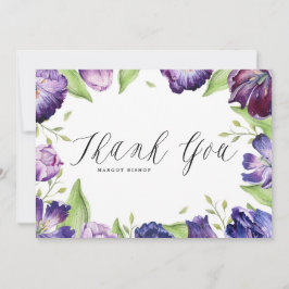 VattenfärgsTulips Lila Blommigt Ram Bröllop Tack Kort