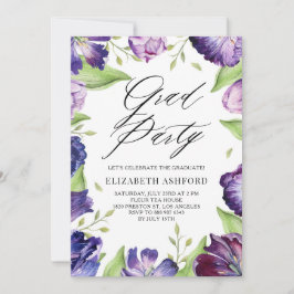 VattenfärgsTulips Lila Blommigt Ram Studenten Inbjudningar