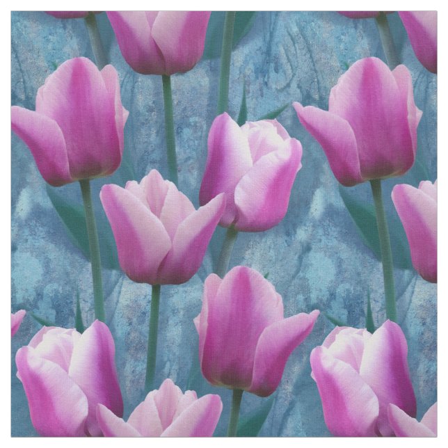 Vattenfärgstulips och Blue Stucco Rosa Tyg (Provkarta)