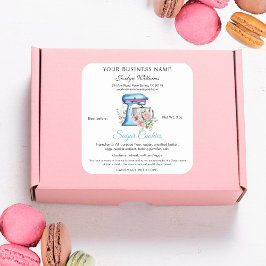 Vattenfärgsturkos Cottage Law Food Bakery Label Fyrkantigt Klistermärke