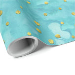 VattenfärgsTurkvoise Faux Guld Polka dots Gift Presentpapper<br><div class="desc">Vattentärsfärgad turkos Faux Guld Polka dots Gift Wrap. Anmärkning: Guld är tryckt gult och inte guld,  guld är inte reflekterande och guld är inte heller metallisk. Det är en elegant mönster-design för alla ge presentevenemang.</div>