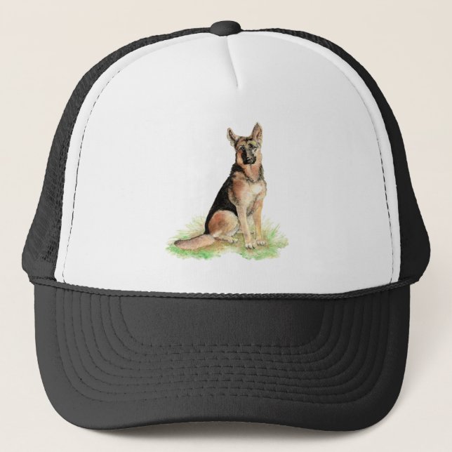 Vattenfärgstyska Shepherd Hund Pet Animal Art Keps (Framsida)