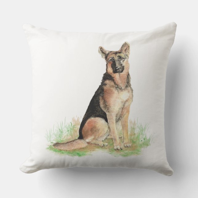 Vattenfärgstyska Shepherd Hund Pet Animal Art Utomhuskudde (Framsida)