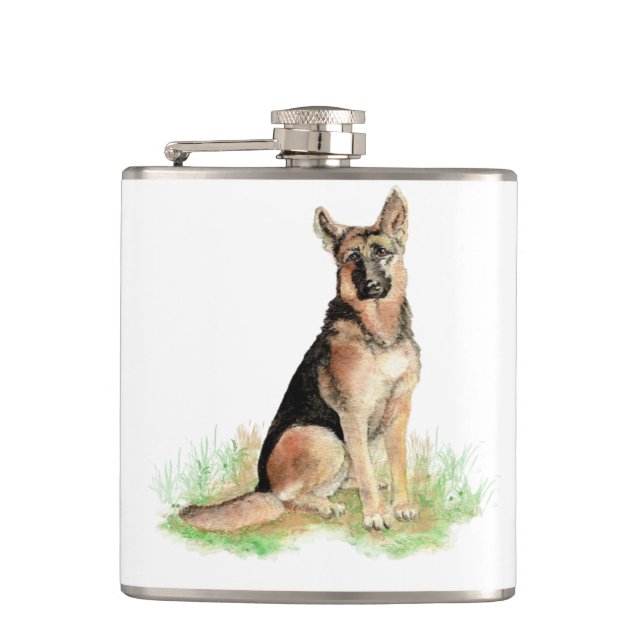 Vattenfärgstyska Shepherd Hund Pet Cute Animal Fickplunta (Framsidan)