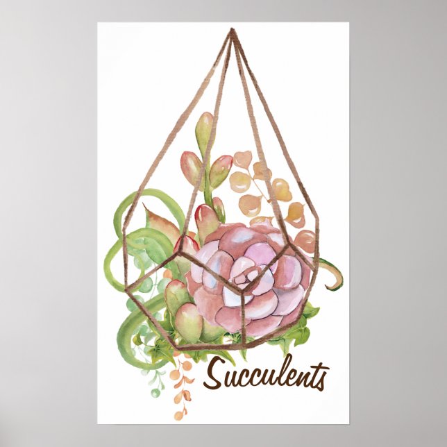 Vattenfärgsucculents Terrarium Poster (Framsidan)