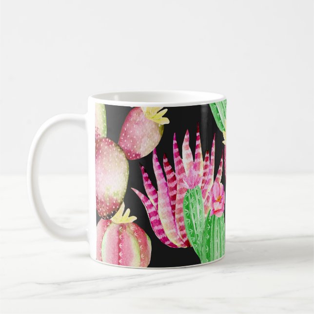 Vattenfärgsuckor: cactus blommönster. kaffemugg (Vänster)