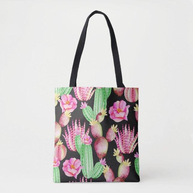 Vattenfärgsuckor: cactus blommönster. tygkasse (Framsida)