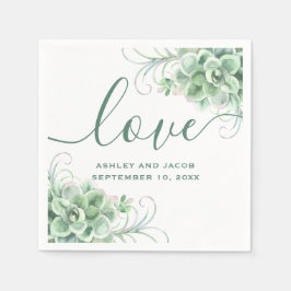 Vattenfärgsukulationer. Blommigt cactus bröllop Pappersservett