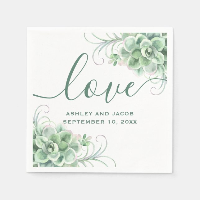 Vattenfärgsukulationer. Blommigt cactus bröllop Pappersservett (Framsidan)