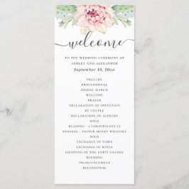 Vattenfärgsukulor bröllop. Rosa blommigt Program