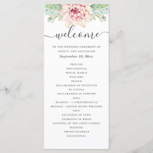 Vattenfärgsukulor bröllop. Rosa blommigt Program